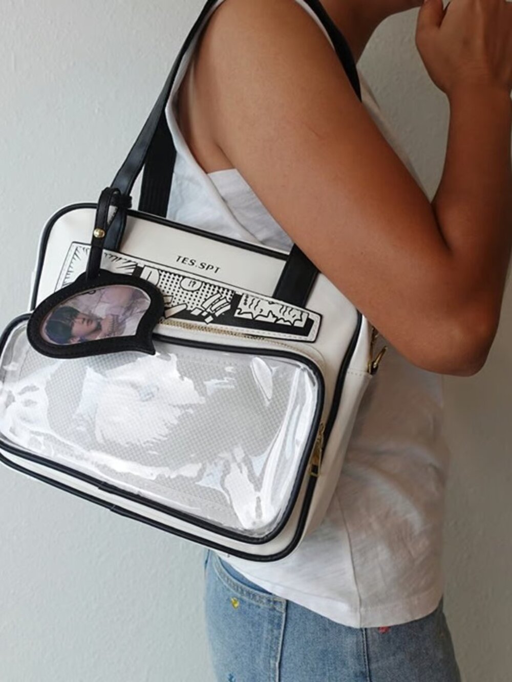 BLACK Kawaii Anime Ita Bag Crossbody Bag Y2K Pin Display Purse Harajuku Cute